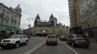 Driving in Kyiv, Ukraine. First day of the war with russian occupiers (February 24, 2022)