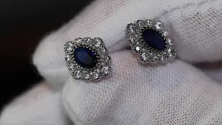 sapphire blue diamond ear studs, Womens Diamond Ear Studs