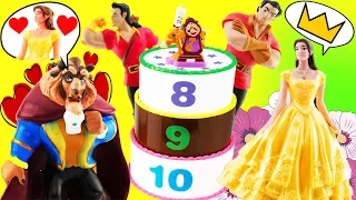 Beauty and The Beast Movie Cake Toy Surprise Game w/ Belle, Lumiere, Cogsworth & Gaston