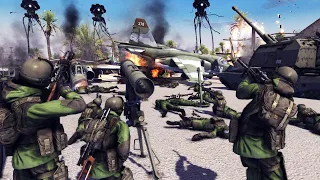 GIANT TRIPODS attack Military Airbase Defenses! - Call to Arms: War of the Worlds Mod