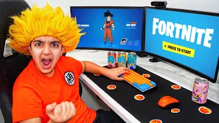 Kids Plays Fortnite With GOKU GAMING SETUP... (DRAGON BALL!)