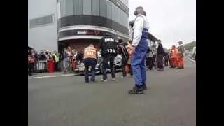 Button exits the pit lane at Brands Hatch in a Mercedes DTM car.