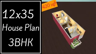 12x35 House Plan 3D || 420 Sqft Ghar Ka Naksha || 12x35 House Design || Tiny Home Design