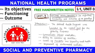 National Health Program || Its objectives, Functioning & Outcome || Part-1, Unit-3 ||Social Pharmacy
