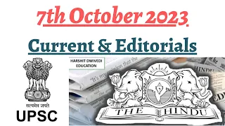 7th October 2023-The Hindu Editorial Analysis+Daily General Awareness Articles by Harshit Dwivedi