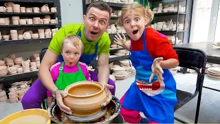 Five Kids Learn Pottery Wheels Funny Children's Songs and Videos