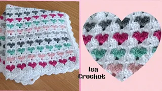 Tuto couverture/plaid "petits coeurs" avec des restes de laine au crochet 😍 @isacrochet