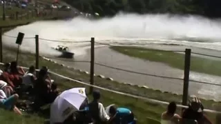 NZ Jetsprints 2015 Round 2, Shelter view, Spectacular crash by Rob Coley, good  that they were safe.