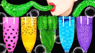 ASMR RAINBOW DRINKS *BOBA TEA, EDIBLE FROG EGG HONEY JELLY, POPPING BOBA, DRINKING SOUNDS 신기한 물 먹방