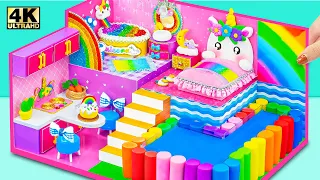 How To Make Pink Unicorn House with Rainbow Slime from Cardboard, Polyme Clay ❤️ DIY Miniature House