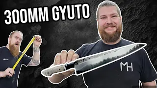 The BIGGEST Knife he ever made!! - Japanese San Mai Kitchenknife