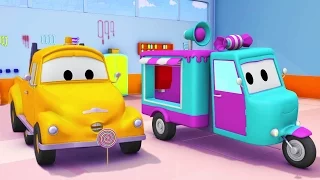 Tom camionul de tractari si Masina de dulciuri în Orasul Masinilor | Desene cu masini pentru copii