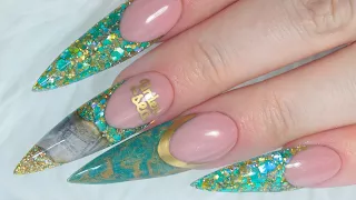 UNDER THE SEA ACRYLIC NAILS | ENCAPSULATED BURNT PAPER