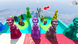 GTA 5: Franklin & GHOST DADI AMMA WATER SLIDE Ramp Jump Challenge with AVENGERS ARMY! | (GTA 5 mods)