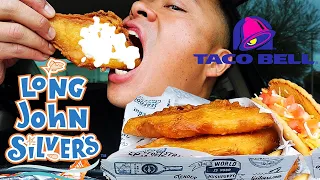 LONG JOHN SILVER FISH N CHIPS WITH HUSH PUPPIES & CHALUPA FROM TACO BELL EATING IN MY CAR ASMR