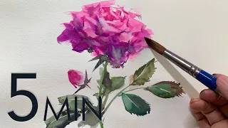 [Eng sub] 5min Easy Watercolor |  Rose flower