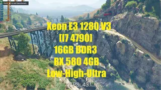 GTA 5 Benchmarks . Intel Xeon E3-1280-V3 16GB DDR3 Ram . AMD RX 580 4GB  [LOW + HIGH + ULTRA}