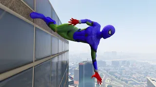 GTA 5 Blue Spiderman • Epic Ragdolls and Crazy Jumps (Funny Moments, No godmode)