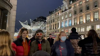 Central London Busy Night Walk. Regent Street Christmas Lights 2021. [4K] London Walk