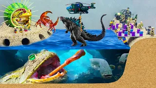 Dam Breach And Caused Total Flood Due Giant Sea Monster Army Fighting Godzilla - LEGO FLOOD Action