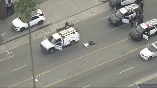 LAPD pursue possible stolen pickup truck in San Fernando Valley