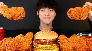 ASMR SPICY CRISPY FRIED CHICKEN & 5X CHEESE BURGER MUKBANG EATING SOUNDS!