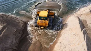 Extremely Skills Operator Large Capacity Sand Filling Up Process Bulldozer Spreading Sand