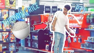 Throwing Rice at strangers Prank in Walmart Pt 1!!!