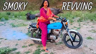 GIRL KICKSTART AND HARD REVVING YAMAHA RX 🔥🔥🔥 #girlrider #yamaha #rxking @khanduribabavlogs