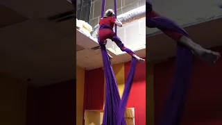 She Fixes her Headband Mid Drop During Aerial Silks Routine