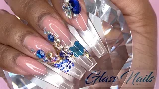 Acrylic Nails Tutorial - How To Glass Nails with Nail Forms - Encapsulated Flower - Gearbest Haul