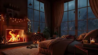 Evening Rain and Fireplace - Cozy Rain Ambiance