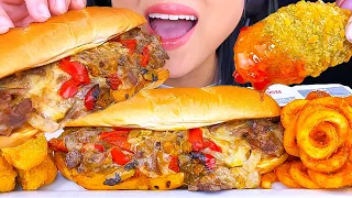 ASMR ARBY'S CHEESESTEAK SANDWICH, CURLY FRIES, JALAPENO POPPERS MUKBANG | Eating Sounds | ASMR Phan