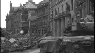 US soldiers advancing and M-26 tank moves into position in Cologne, Germany. HD Stock Footage