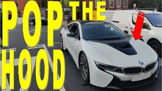 How to open the bonnet BMW i8 2014 2015 2016 2017 2018 2019 2022 pop the hood