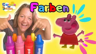 Lerne Farben mit Riesen Farbstift Überraschungen und Peppa Wutz Knete | Learn German Colors with