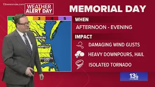 Strong and damaging winds, lightning possible Memorial Day