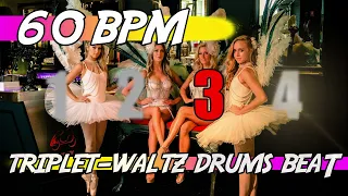 ✅ 60 BPM Triplet-Waltz Drums Beat in 12/8 🥁 10 minutes backing track