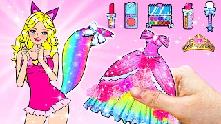 Paper Dolls Dress Up - Foxy Barbie Finding Lost Rainbow Tail Dresses | WOA Doll Channel