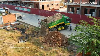 Bulldozer And Dump Truck Working Landfill 25 X 35 Meter - This Is Video Development City In Cambodia