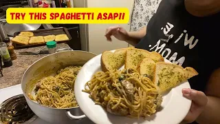 Alfredo Spaghetti And Meatballs 🍝(Making Something New) #dinner #fyp