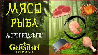 Где НАЙТИ и КУПИТЬ МЯСО и РЫБУ в Genshin Impact l Все способы+ЛУЧШИЕ места на карте и маршруты ФАРМА