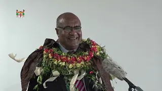 Fiji's Minister for Communications accords a welcome ceremony by the Ministry of Communication staff