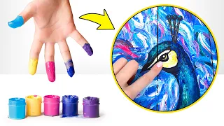 Incredible Art | Finger-Painted Peacock!