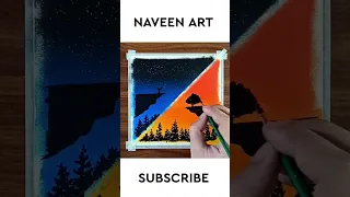 Day and Night Scenery Drawing | Oil pastel drawing for beginners | Naveen Art