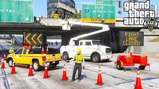 Construction Bucket Truck Repairing Highway Overpass in GTA 5