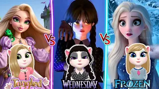 #mytalkingangela2♥️💋 ##new ❌  Elsa Frozen 💙💋 Wednesday Addams Jenna 🖤💋 Tangled Rapunzel 💜💋  cosplay