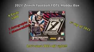 1st Rip of 2022 | 2021 Zenith Football FOTL Hobby Box | 6 cards $400 was it worth it???