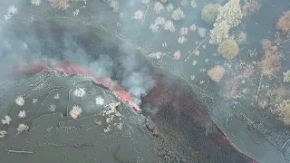 Este es el recorrido de la colada de lava del volcán de La Palma, desde el aire