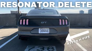 2018 Mustang GT Resonator Delete (H Pipe) Before & After comparison cold start and revs